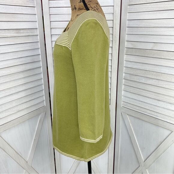 Banana Republic Factory Striped Square Neck Sweater Olive Green Small - Picture 2 of 11